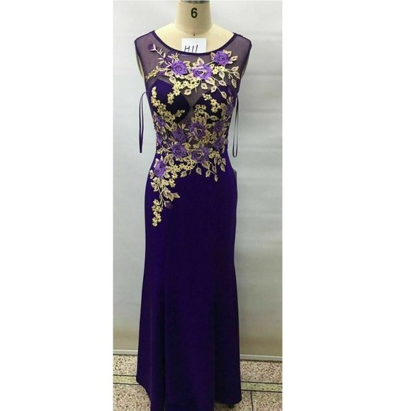 Women's Formal sheer Long Spandex Embroidered mother of bride evening pr… - Picture 1 of 5